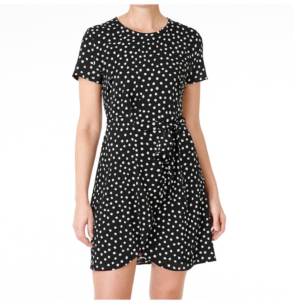 & Other Stories Paris Atelier Dress Black White Polka Dot Wrap Tie Waist Size 4